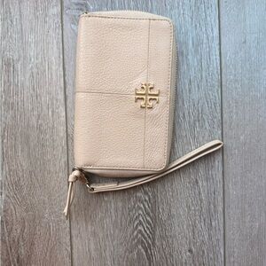 Tory Burch Beige Wristlet with Gold Logo